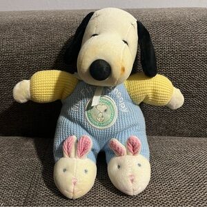 Vintage Prestige Baby Snoopy Rattle plush (1980s-1990s) STAINING + Rattle Works
